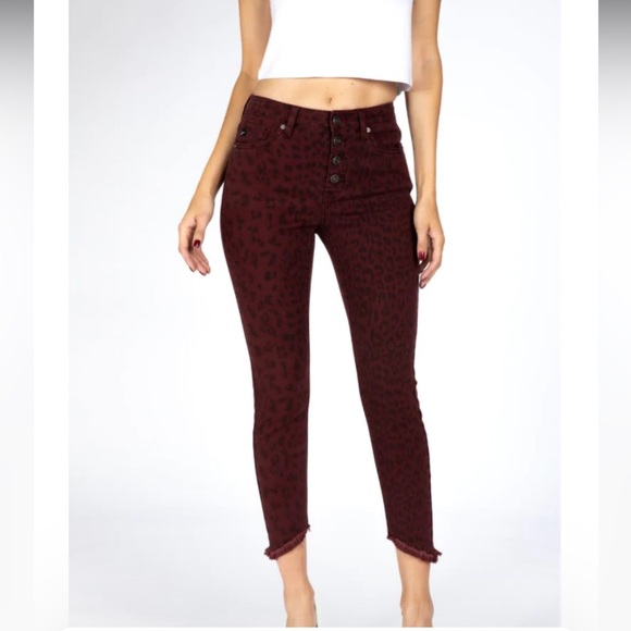 KanCan Victoria Mid-Rise Button Fly Jeans | Burgundy | Size 7 / 27 - Picture 7 of 16